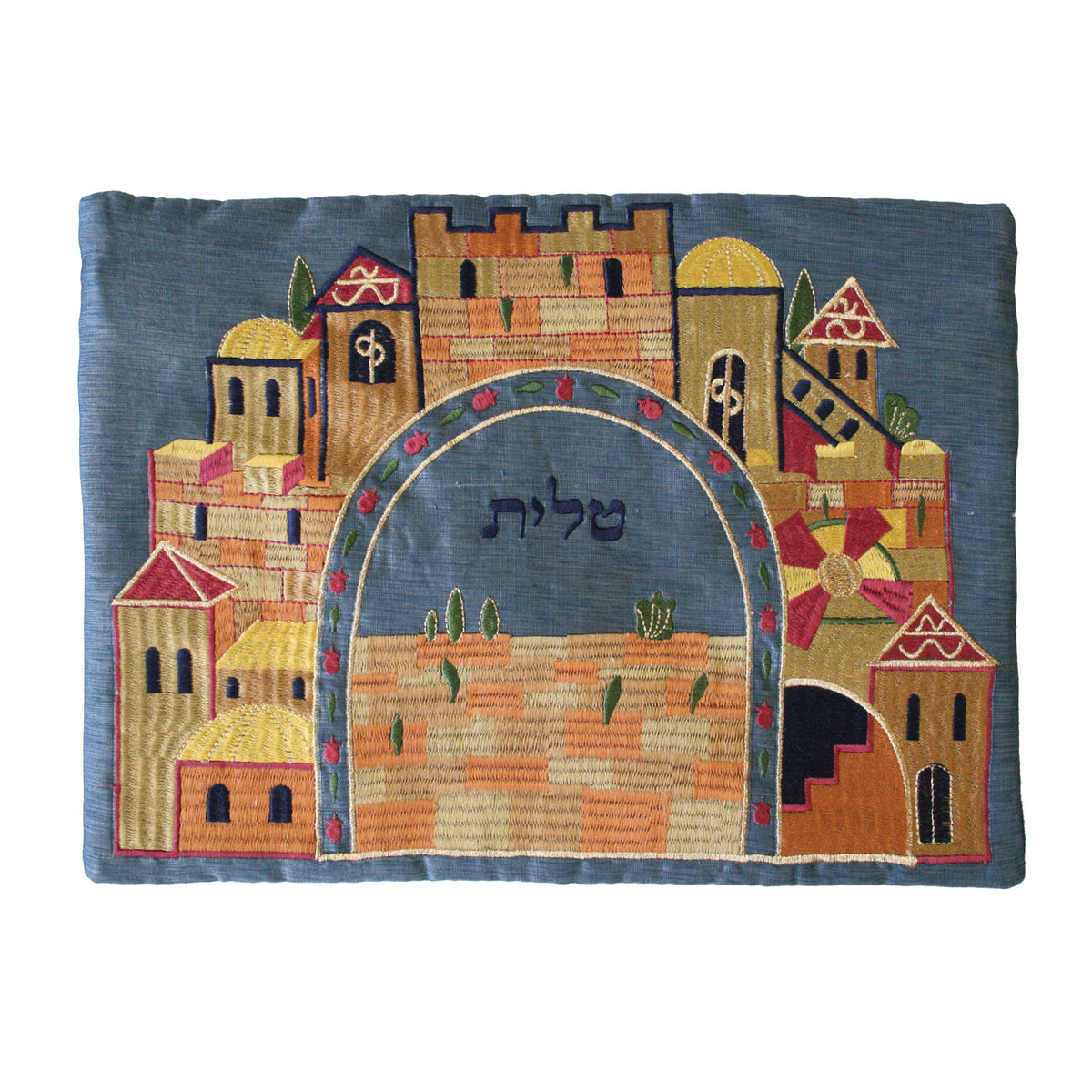 תיק טלית - רקמת מכונה - ירושלים כחול