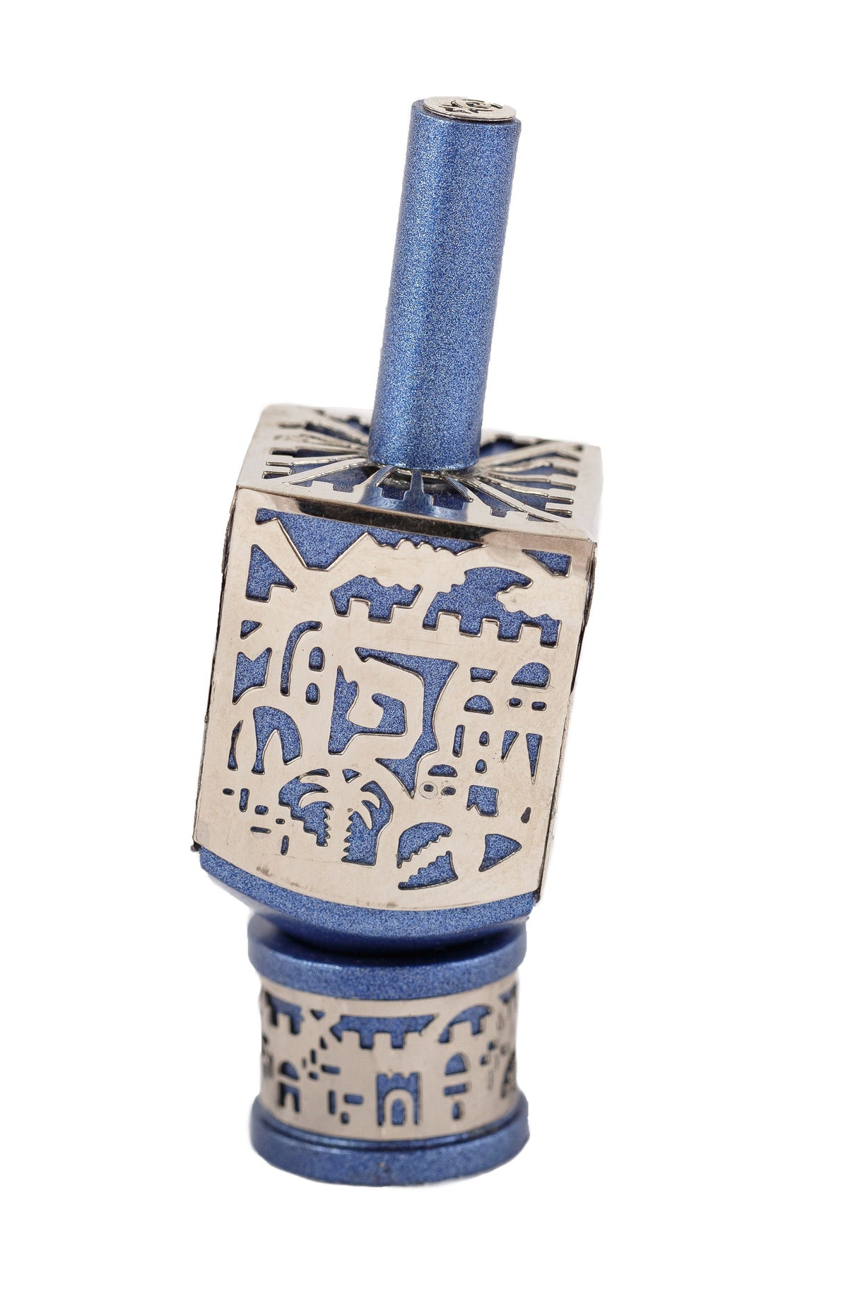 Small Dreidel + Metal Cutout - Jerusalem - Blue