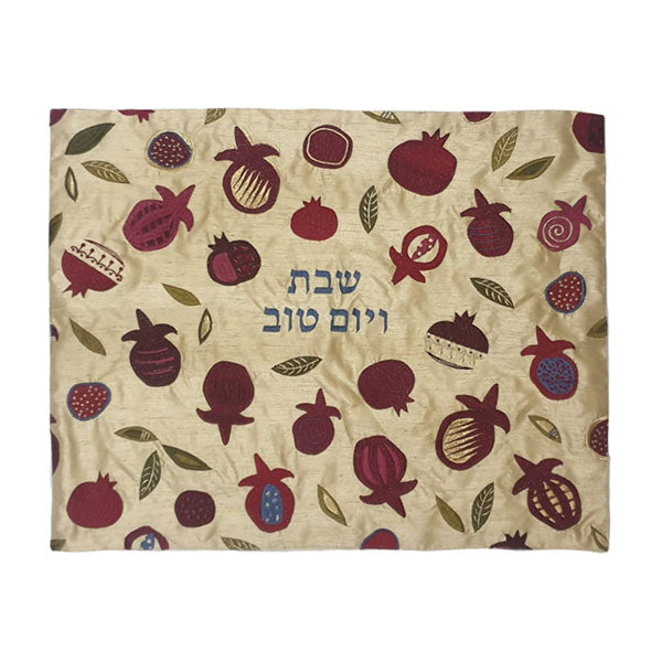 כיסוי חלה רקמת מכונה - רימונים גדולים על זהב