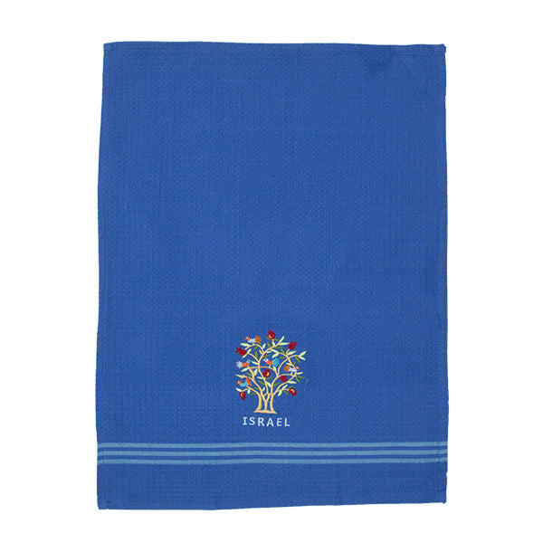 מגבת מטבח + רקמה 60×45 ס״מ עץ + ISRAEL - כחול