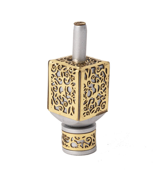 Small Dreidel + Metal Cutout - Pomegranates - Natural + Copper