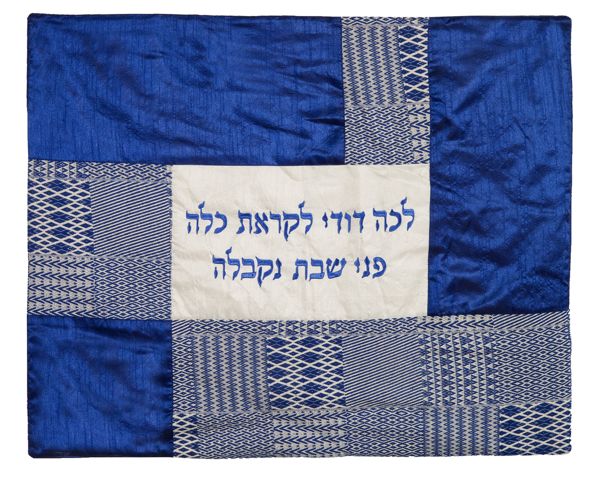 כיסוי פלטה - קולאז' בדים - כחול