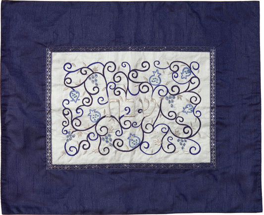 Challah Cover - Center Embroidery - Blue + White