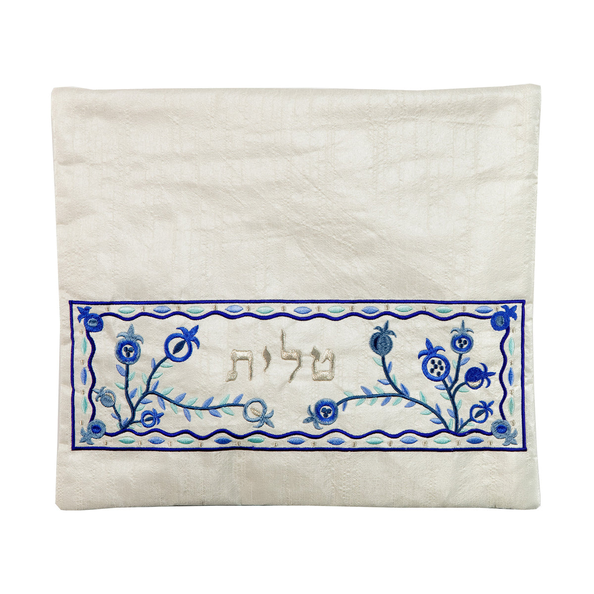 תיק לטלית - רקמת מכונה - רימונים לבן