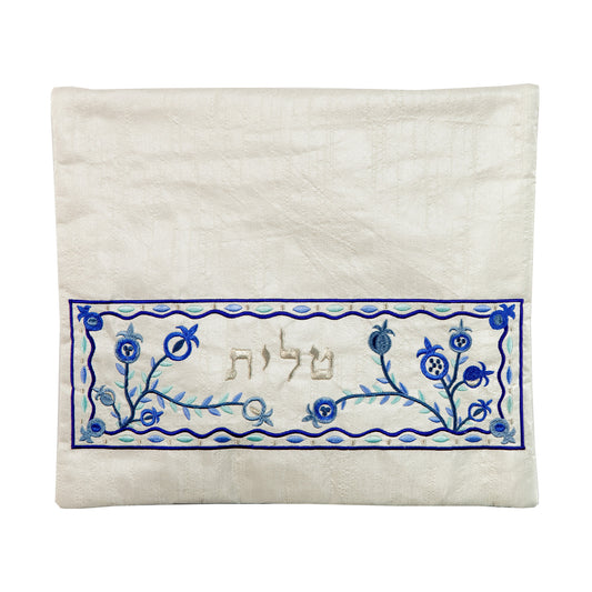 תיק לטלית - רקמת מכונה - רימונים לבן