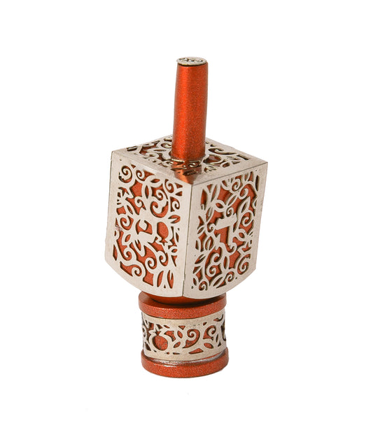 Small Dreidel + Metal Cutout - Pomegranates - Orange