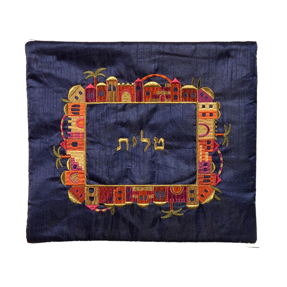 תיק לטלית - רקמת מכונה - ירושלים - צבעוני על כחול