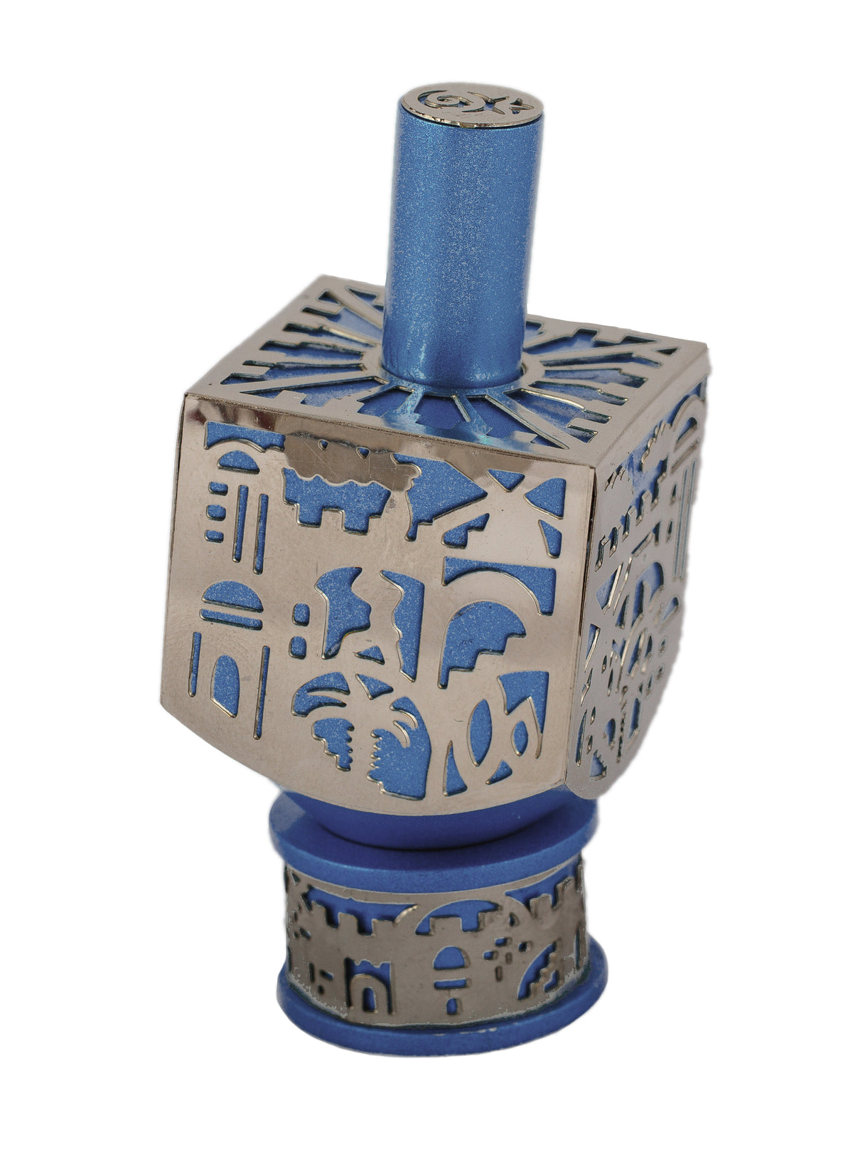 Large Dreidl + Metal Cutout - Jerusalem - Blue