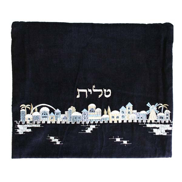 תיק טלית - קטיפה - ירושלים - כחול