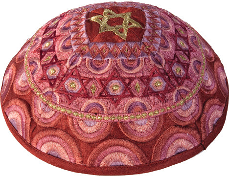 כיפה רקמה מלאה - מגן דוד - ורוד