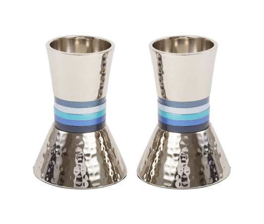 Small Candlesticks - Hammer Work + Rings - Blue