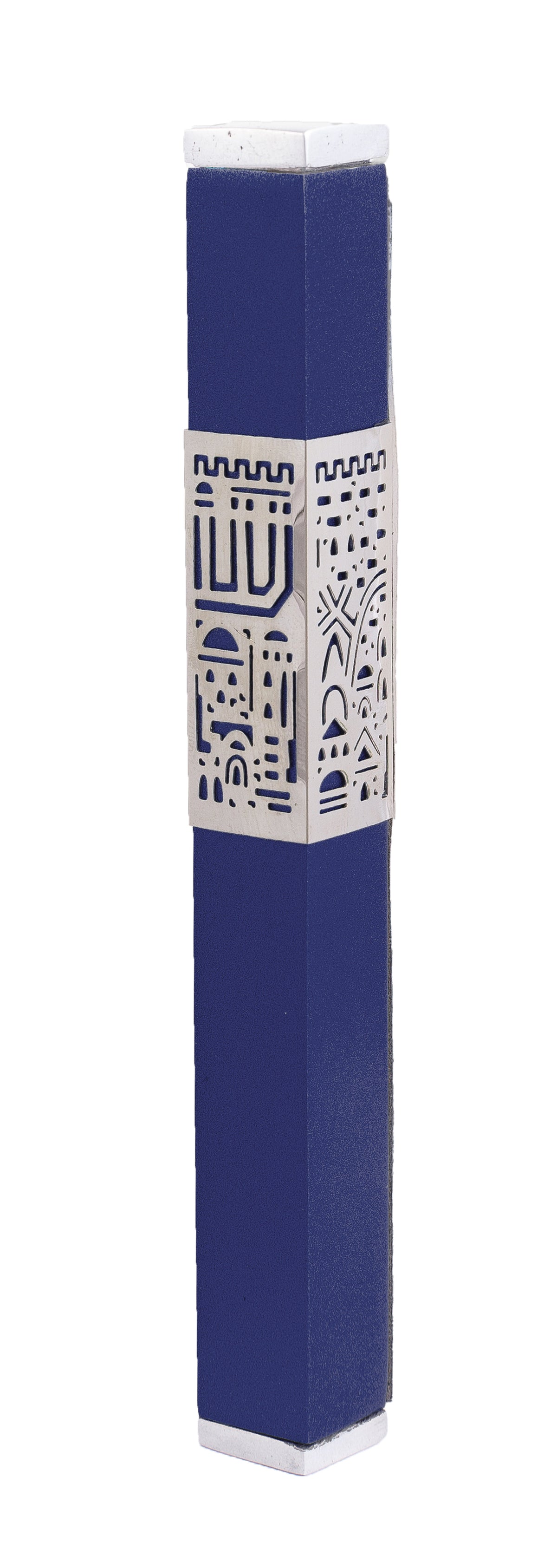 מזוזה + עיטור ירושלים 12 ס״מ כחול