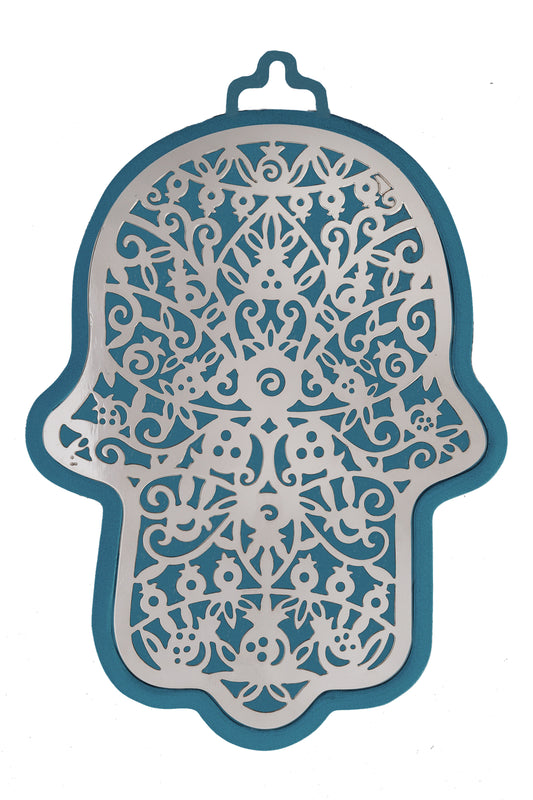 Large Blue Hamsa + Metal Cutout - Pomegranates