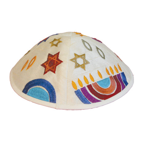 כיפה רקמה - מנורה צבעוני