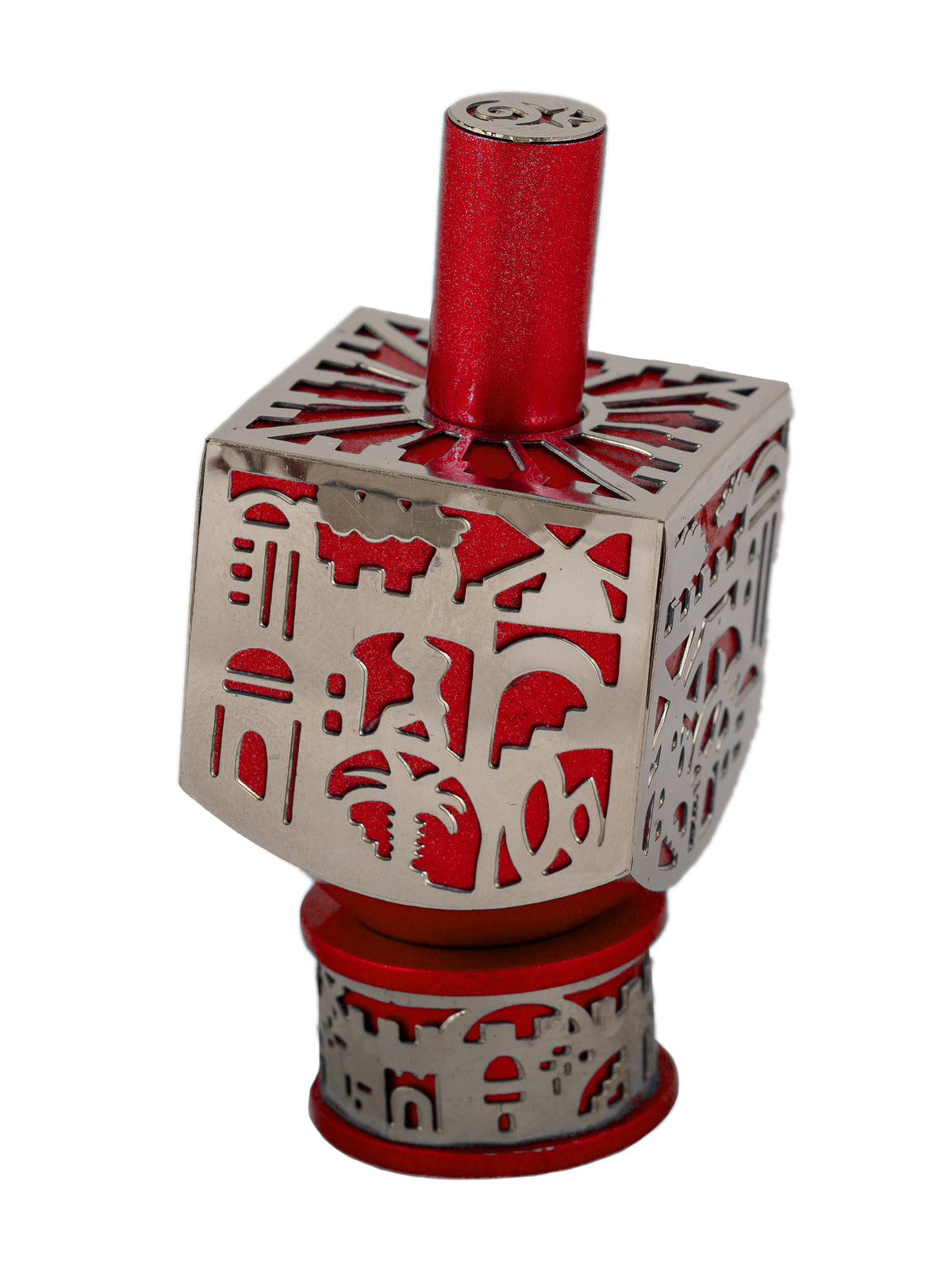 Large Dreidl + Metal Cutout - Jerusalem - Red