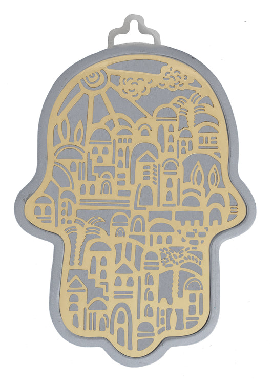 Large Silver Hamsa + Metal Cutout Brass - Jerusalem