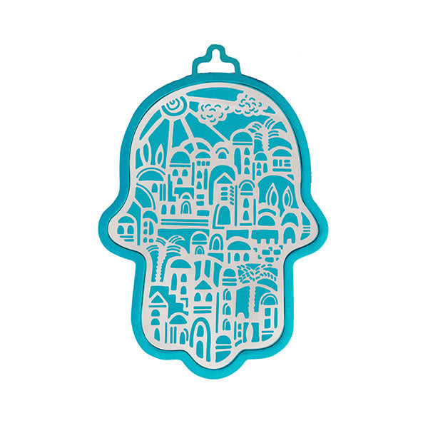 חמסה קטנה - טורקיז + מגזרת מתכת נירוסטה - ירושלים