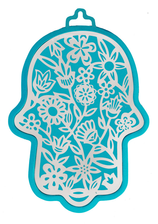 Large Turquoise Hamsa + Metal Cutout - Flowers