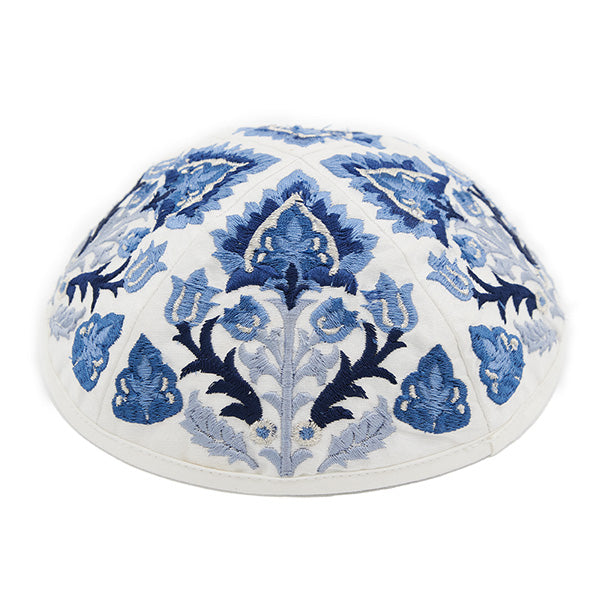 Kippah - Embroidered - Antique Design - Blue