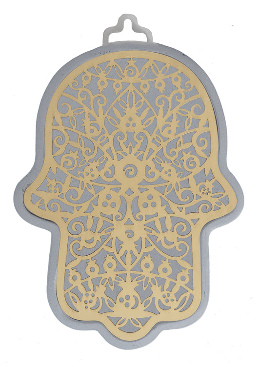 Large Silver Hamsa + Metal Cutout Brass - Pomegranates