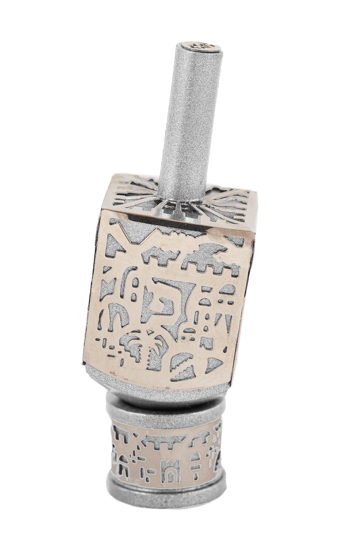 Small Dreidel + Metal Cutout - Jerusalem - Silver