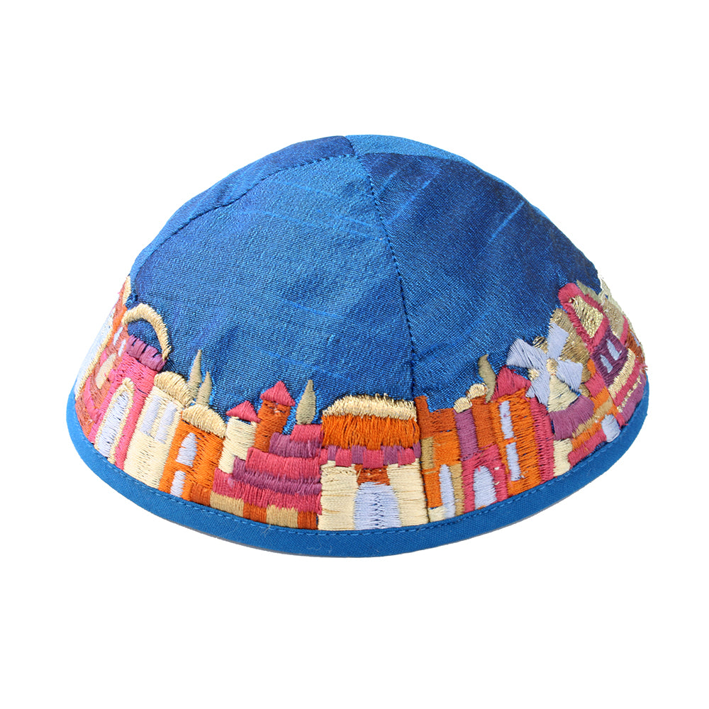 Kippah - Embroidered - Jerusalem - Blue
