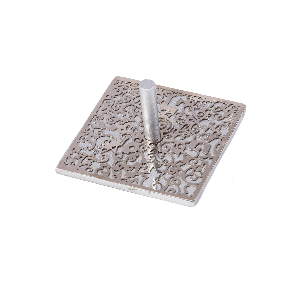 Flat Dreidl + Metal Cutout - Aluminium + Silver