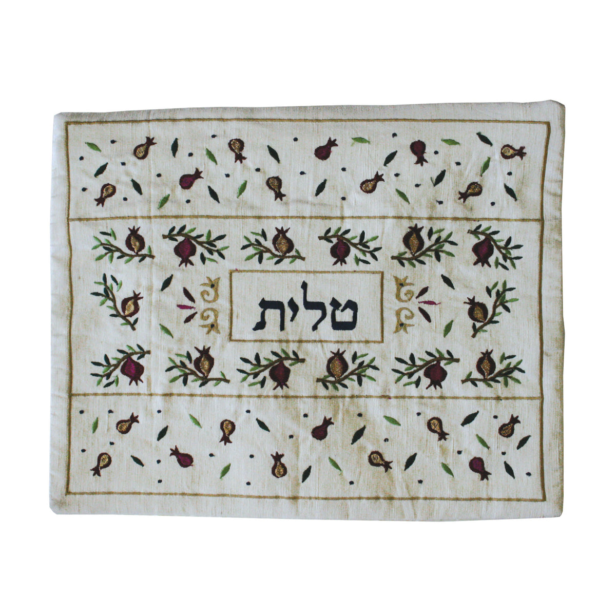תיק טלית - רקמת מכונה - רימונים מפוזר לבן
