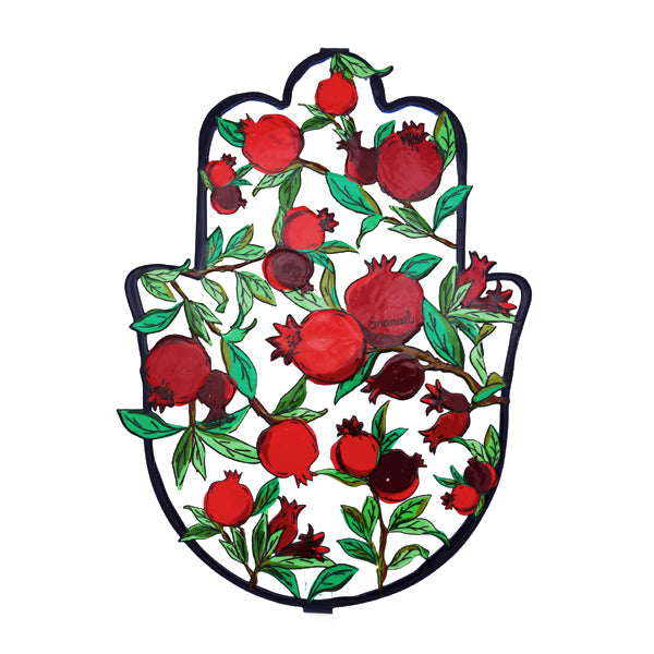 Large Hamsa + Enamel Lacquer - Pomegranates - Red