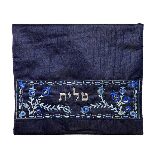 תיק לטלית - רקמת מכונה - רימונים כחול