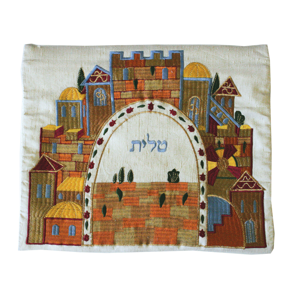 תיק טלית - רקמת מכונה - ירושלים לבן