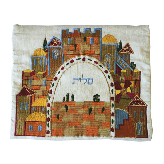 תיק טלית - רקמת מכונה - ירושלים לבן