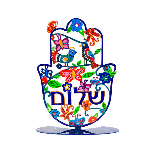מעמד מתכת גדול - חמסה - זוג ציפורים + שלום עברית