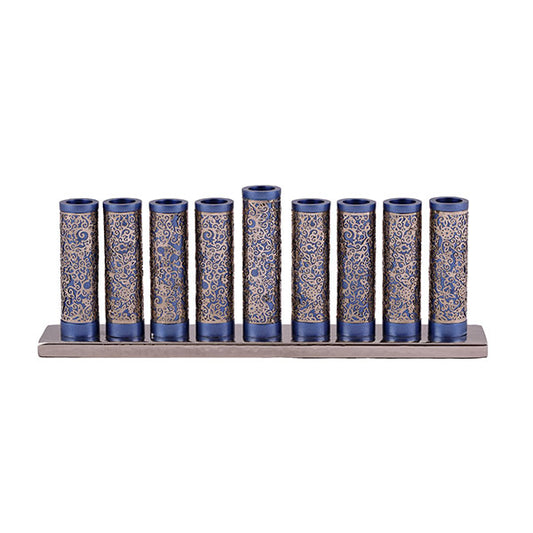 Cylinder Hanukkah Menorah + Metal Cutout - Blue