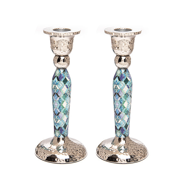 Tall Candlesticks - Diamonds Blue