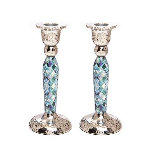 Tall Candlesticks - Diamonds Blue