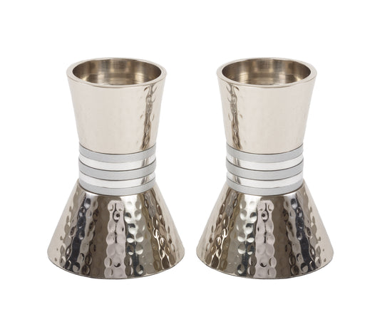 Small Candlesticks - Hammer Work + Rings - Silver