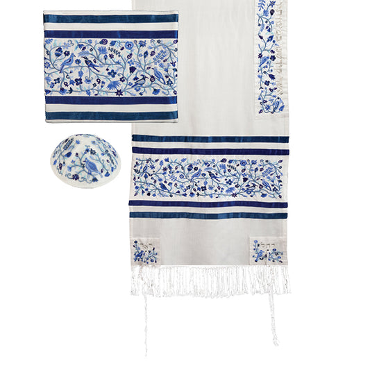 טלית רקמה מלאה - 4 אמהות - כחול