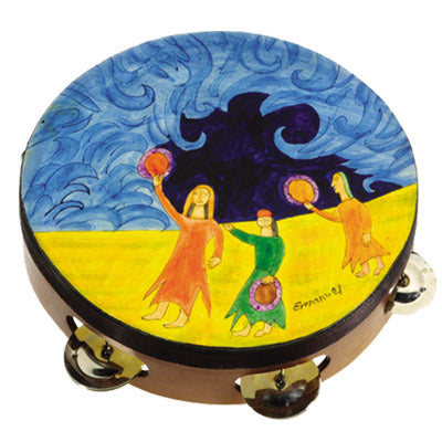 Tambourine - Hand Painted on Genuine Leather - Miriam
