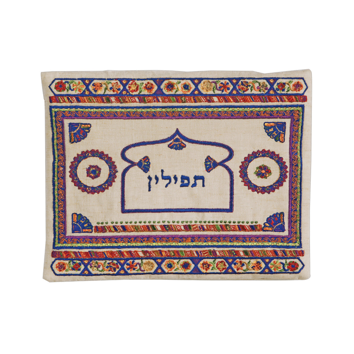 תיק תפילין - פשתן + רקמה - כהה
