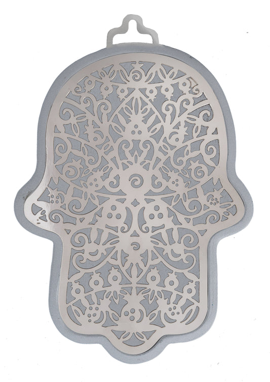 Large Silver Hamsa + Metal Cutout - Pomegranates
