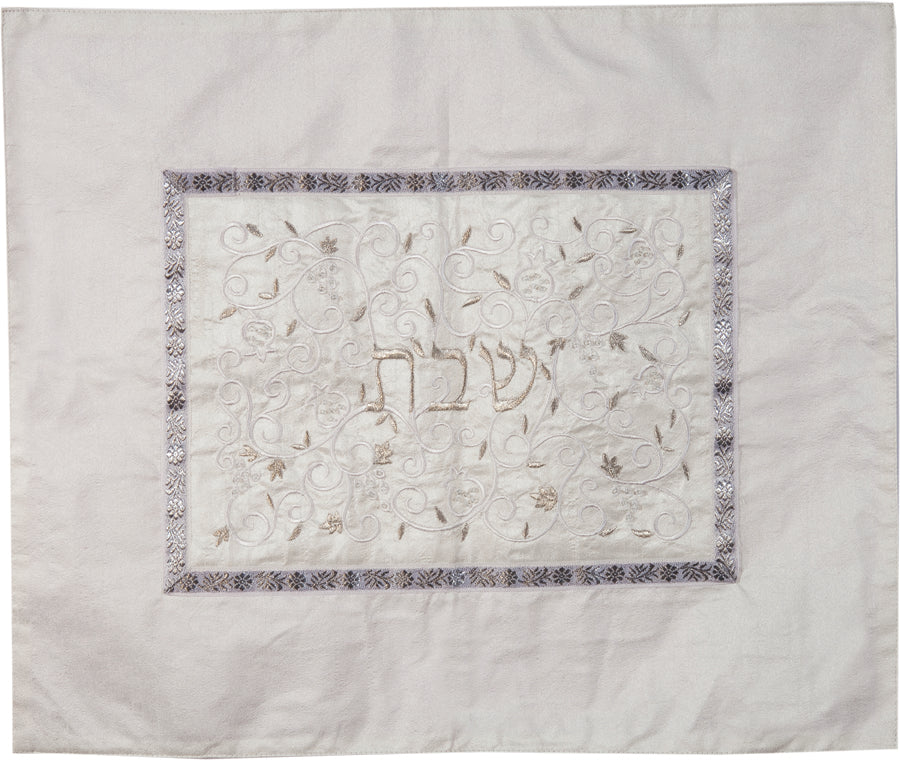 כיסוי חלה - אמצע רקום- לבן + כסף