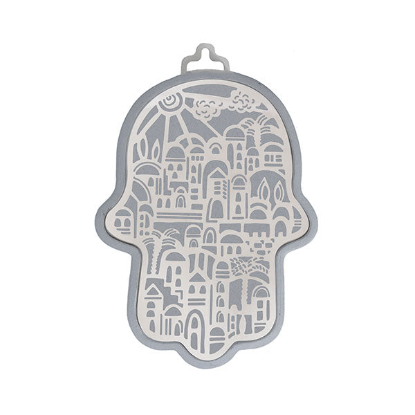 Small Silver Hamsa + Metal Cutout - Jerusalem
