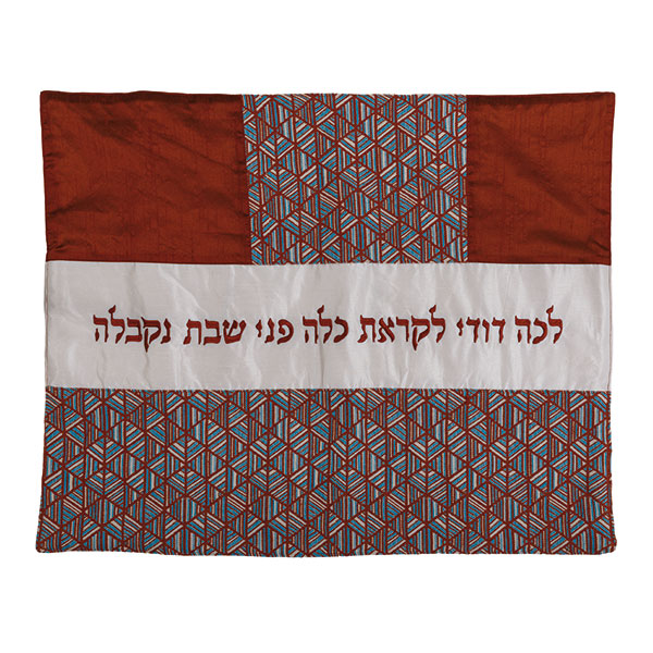 כיסוי פלטה - קולאז' בדים - משולשים - חום וכחול