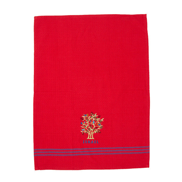 Dish Towel + Embroidery 45×60 cm Tree + ISRAEL - Red