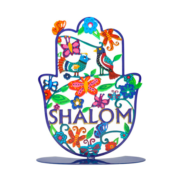 מעמד מתכת גדול - חמסה - זוג ציפורים + שלום אנגלית