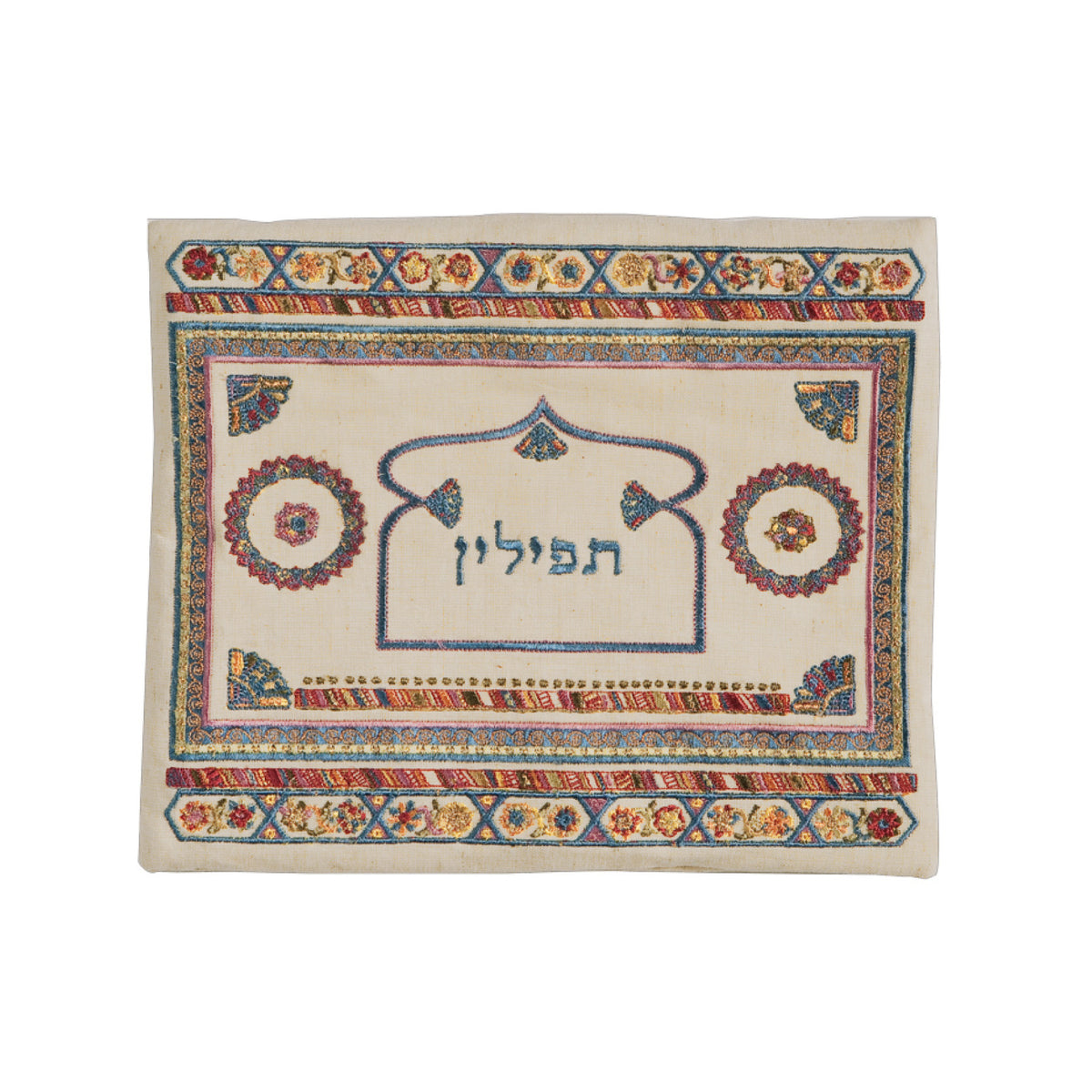 תיק תפילין - פשתן + רקמה - בהיר