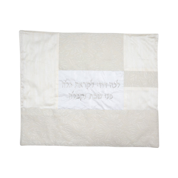 כיסוי פלטה קולאז' בדים - לבן + כסף פרחים
