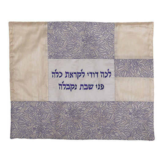 כיסוי פלטה - קולאז' בדים - סגול ולבן