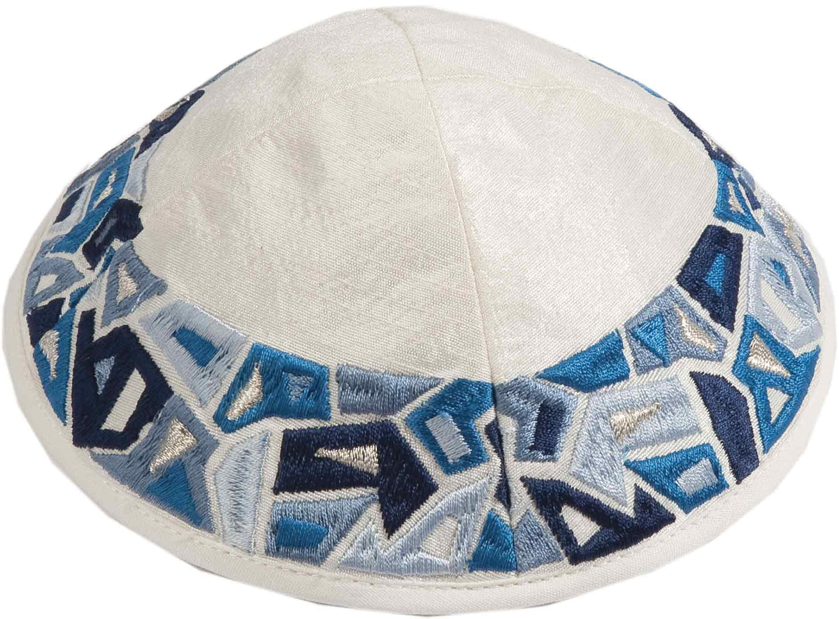 כיפה - רקמה - גיאומטרי כחול